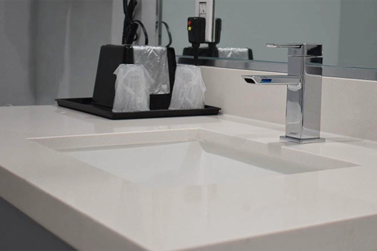 ndustrial-Chic Urban Vanity Top for modern metropolitan hotel ensuites