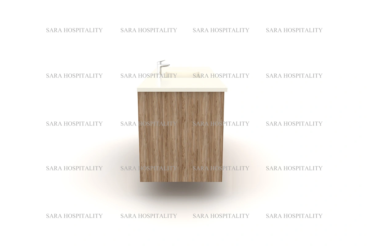 Contemporary integrated washbasin deck showing a clean, fluid silhouette and a smooth matte finish for a streamlined look