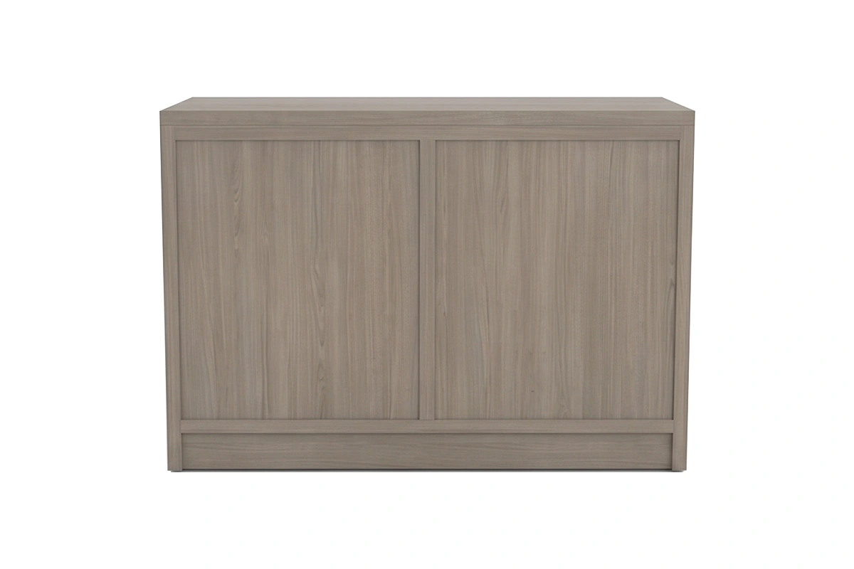 Contemporary planked media cabinet offering stylish enclosed storage for electronics or entryway essentials