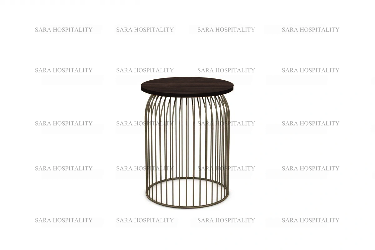 Contemporary wire-base table with intricate vertical spokes and a seamless, high-quality finish