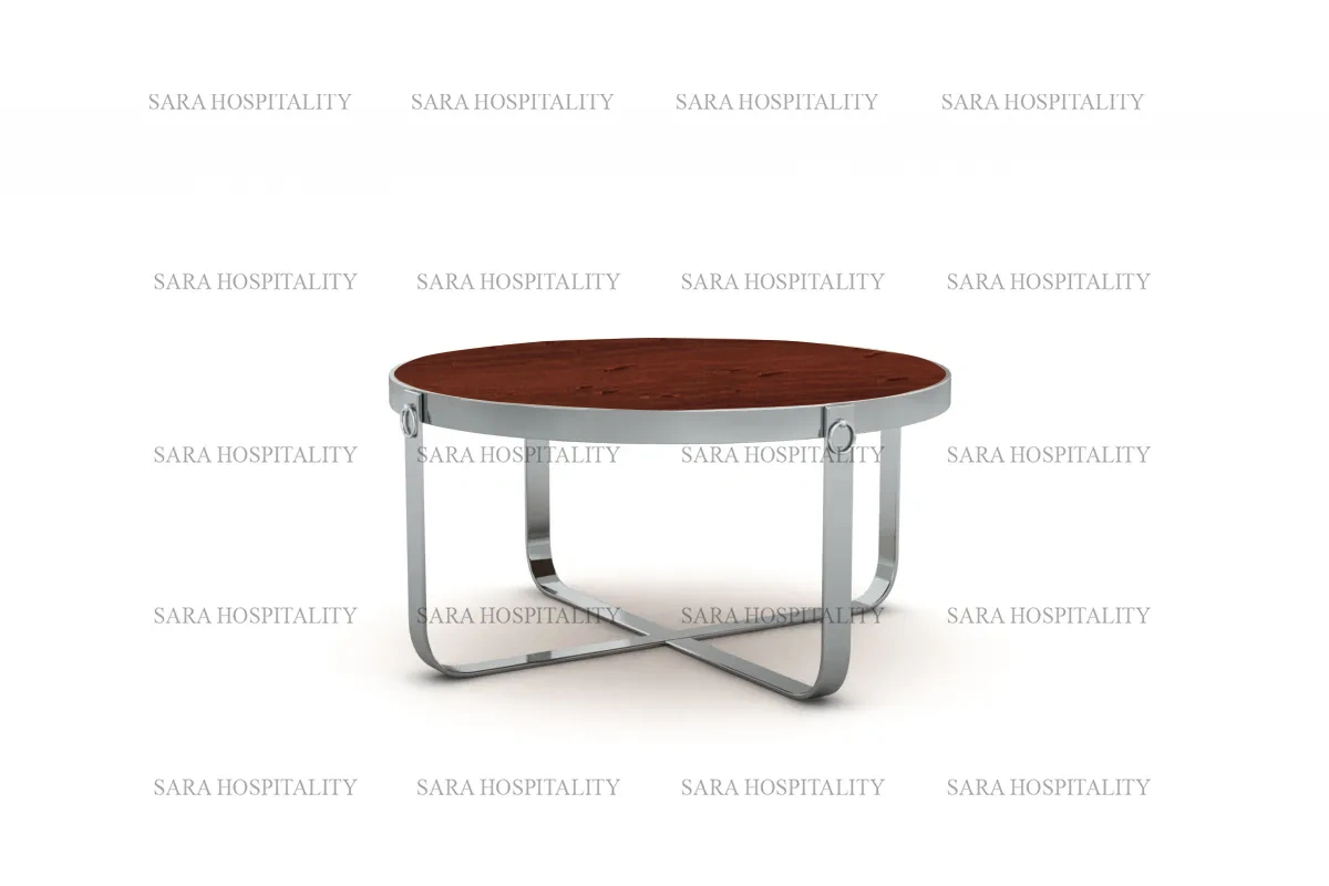 Minimalist round lounge table featuring tapered legs and a sturdy, geometric frame for a balanced look