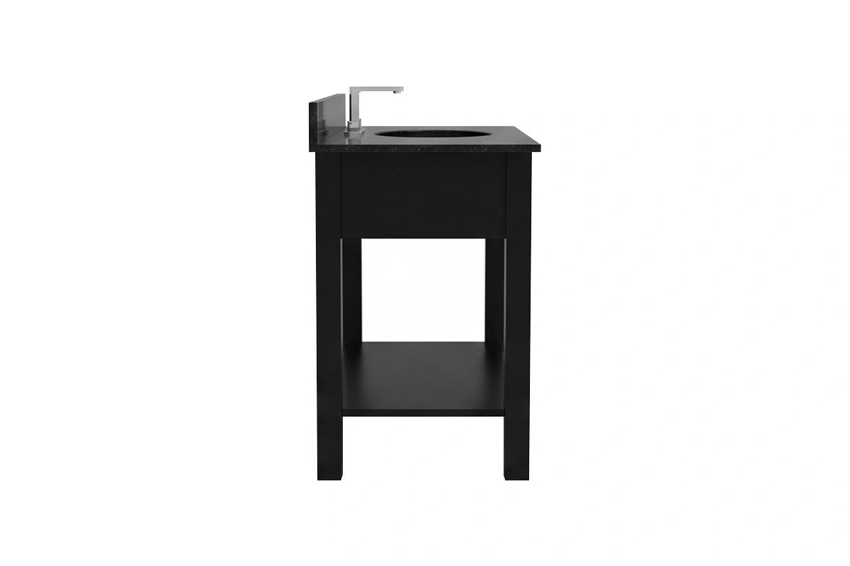Contemporary thin-profile vanity unit with a sturdy solid-surface top and a flush, streamlined frame design for a weightless, floating look