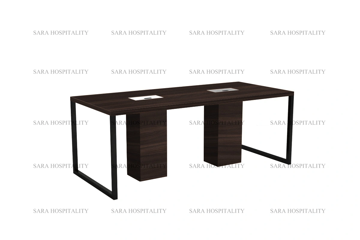 Contemporary professional work table showcasing a slim-profile top and sturdy, geometric metal legs