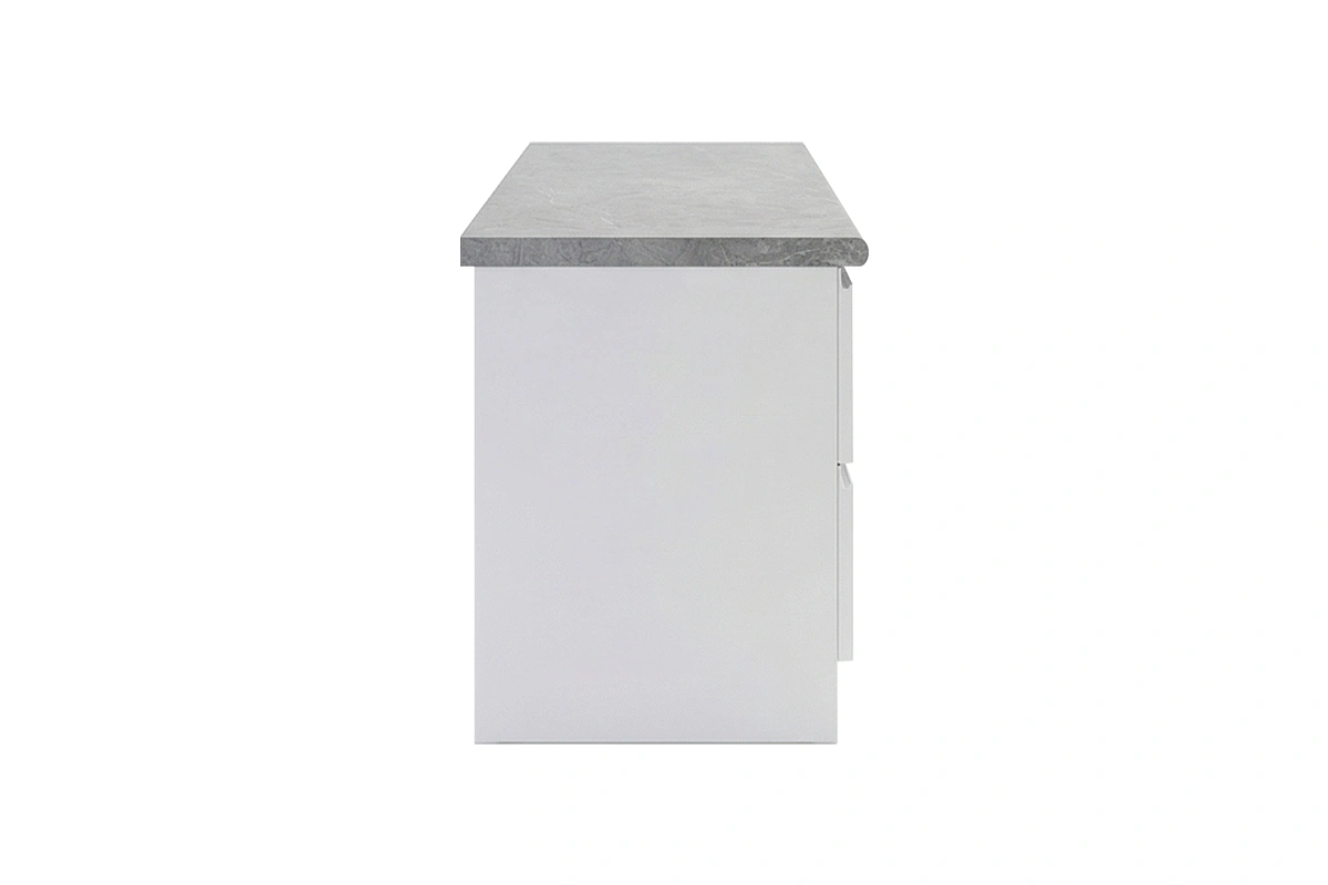Contemporary heavy-rimmed countertop with a refined, high-profile silhouette that anchors the kitchen island or vanity