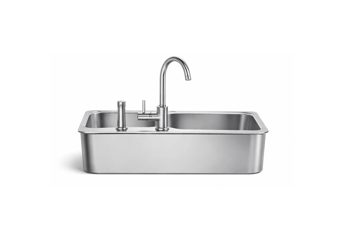 Contemporary undermount sink showcasing sharp architectural lines and a distinctive angled basin design