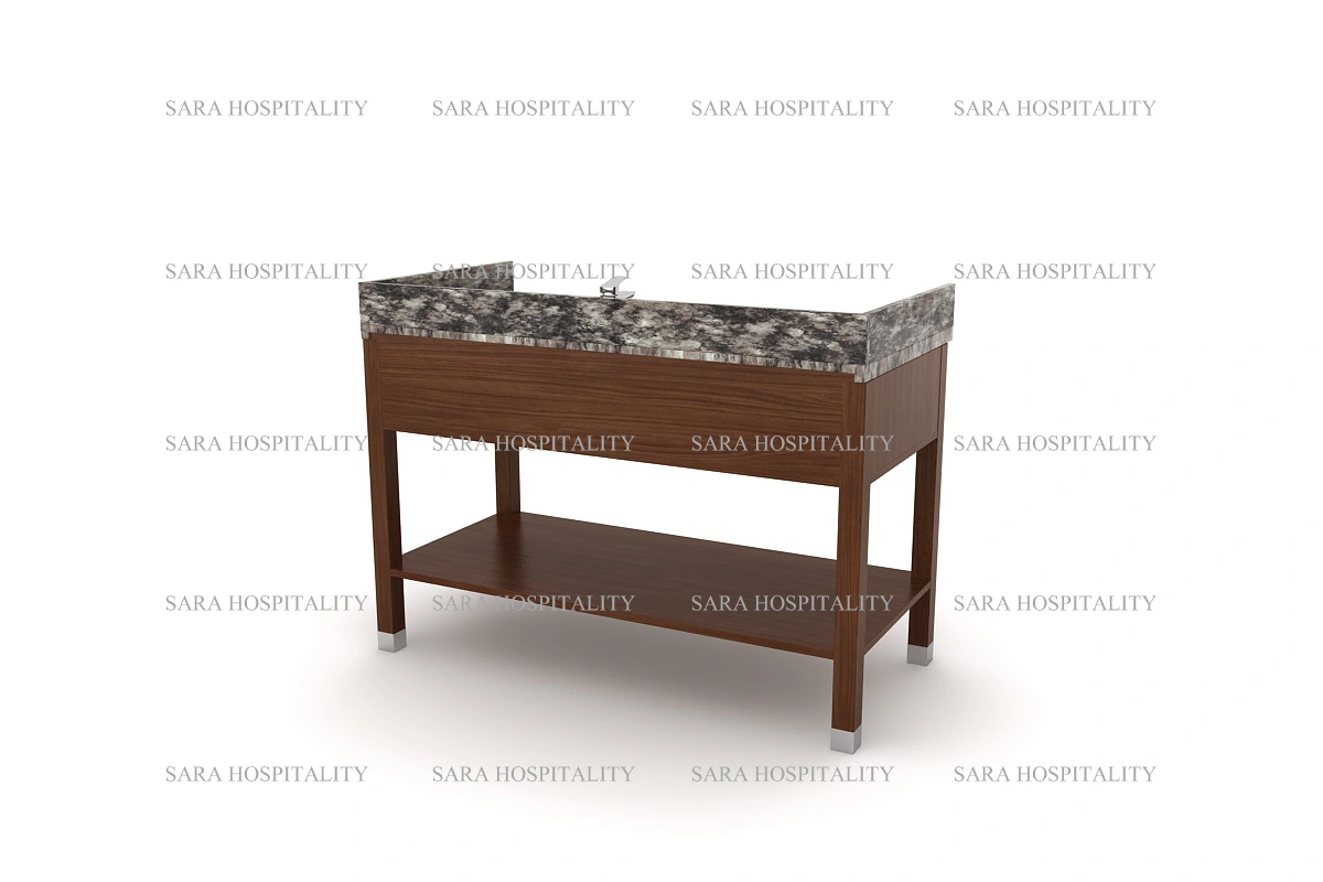 Modern luxury granite vanity deck with a durable, stain-resistant sealant and a crisp, linear profile for high-end hospitality suites