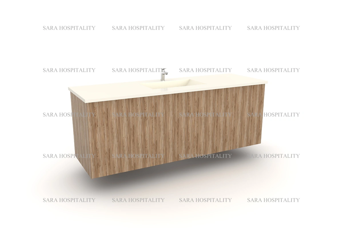 Modern minimalist vanity top with a continuous solid-surface design that eliminates visible seams between the counter and sink