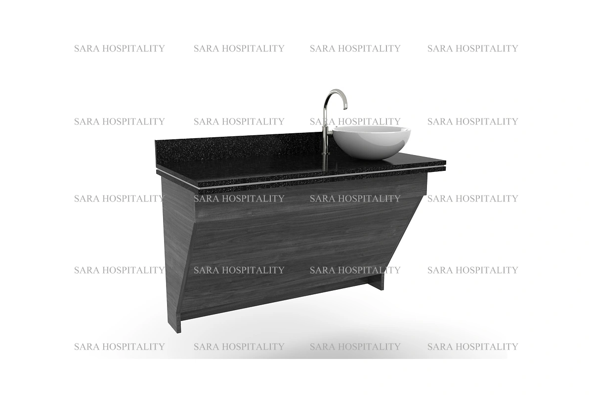 Sleek natural stone countertop with a polished finish and a pre-drilled central drain hole for a surface-mounted basin