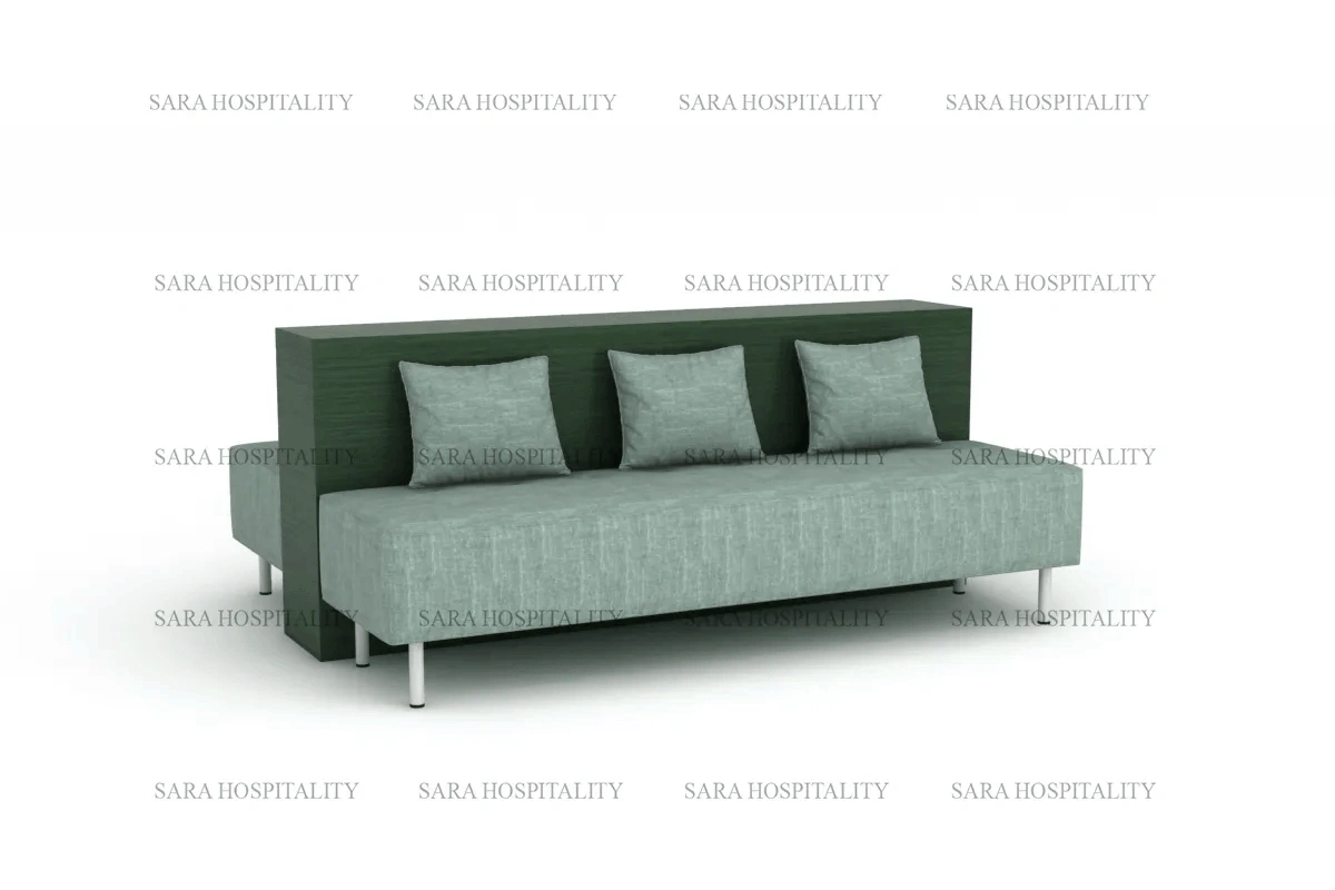 Architectural lounge sofa with neatly tailored back pillows and a deep-seated, comfortable design