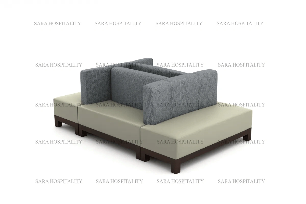 Modern modular lounge sofa featuring deep, plush cushions and a versatile, low-profile configuration