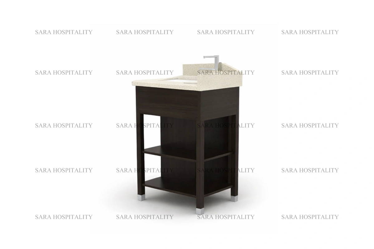 Contemporary grid frame vanity base designed for airy and minimalist guest room ensuites