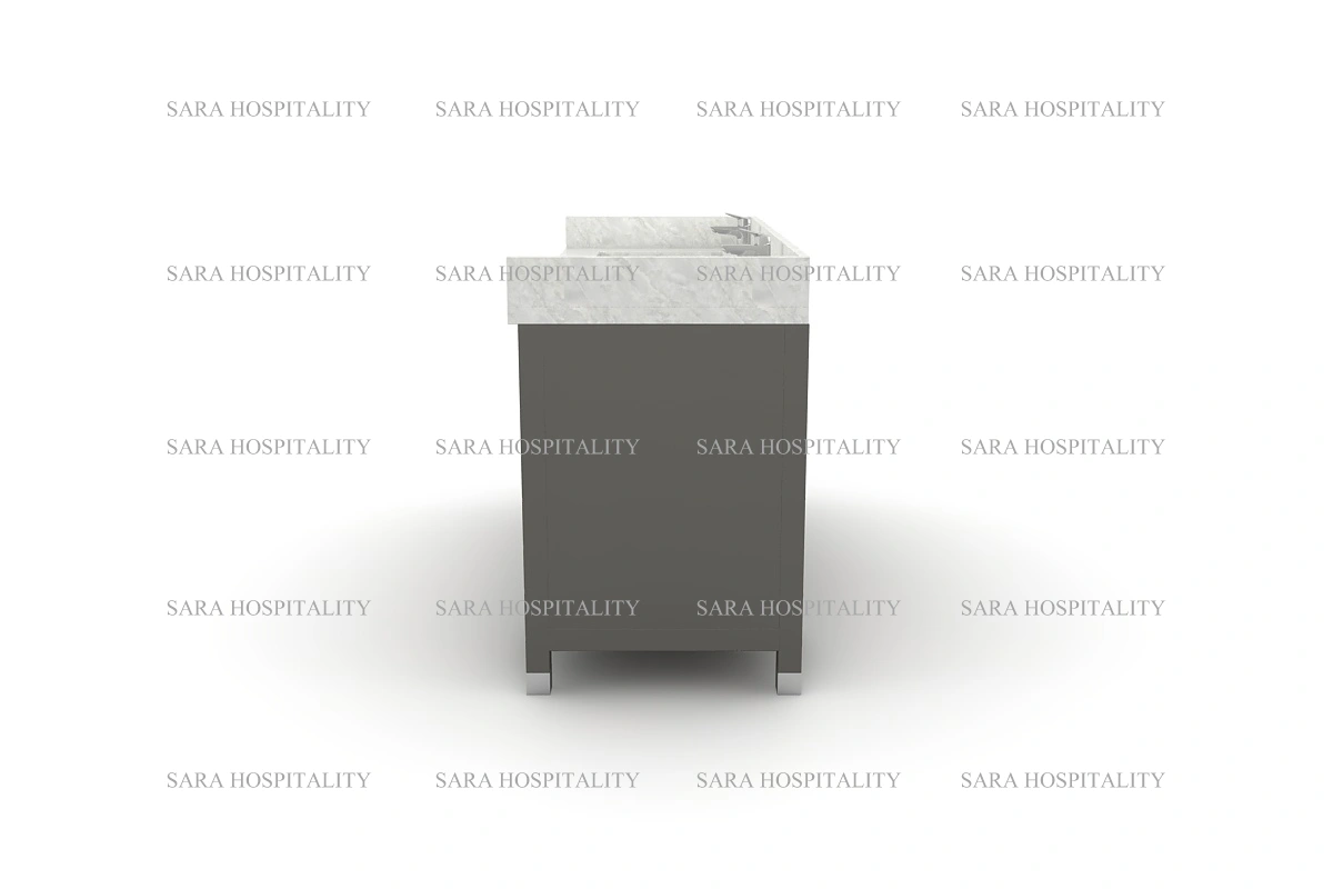 Minimalist dual-sink vanity unit offering a clean, continuous surface and a streamlined silhouette for master suites