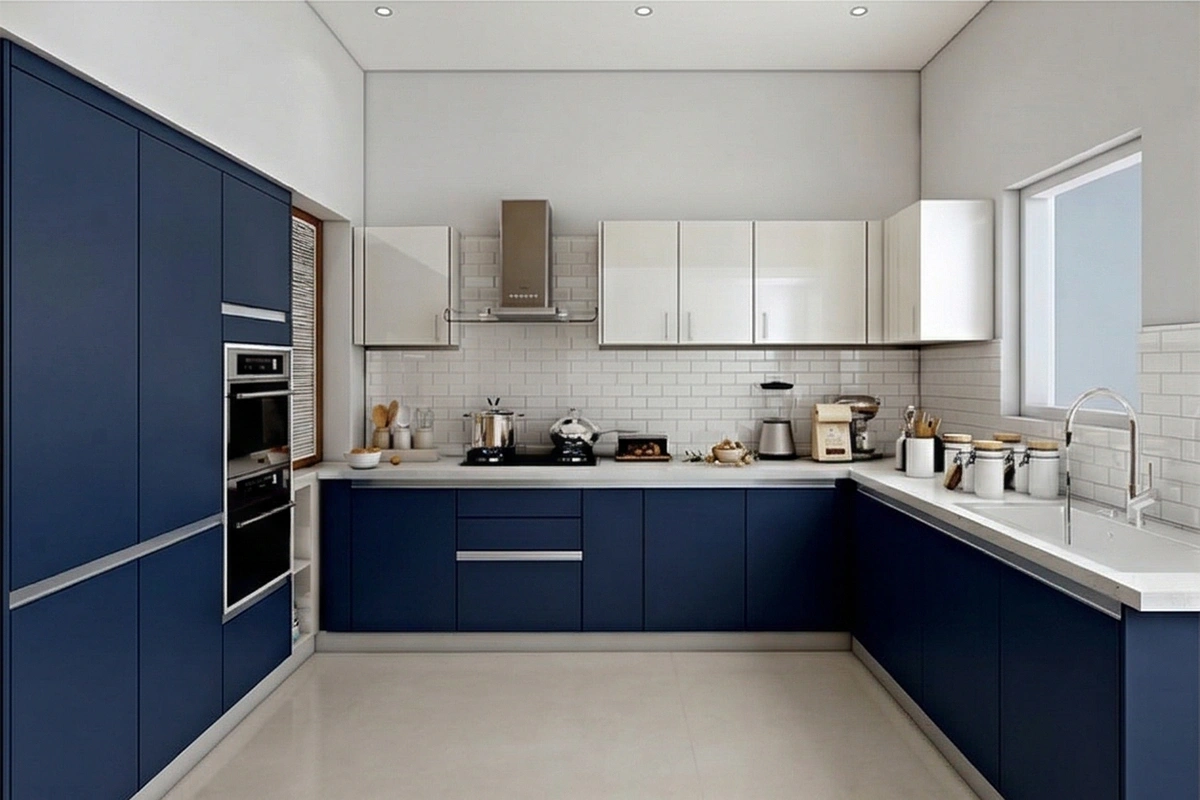 Contemporary parallel wall units with flush-front doors and a uniform finish designed to create a streamlined, corridor-style culinary space