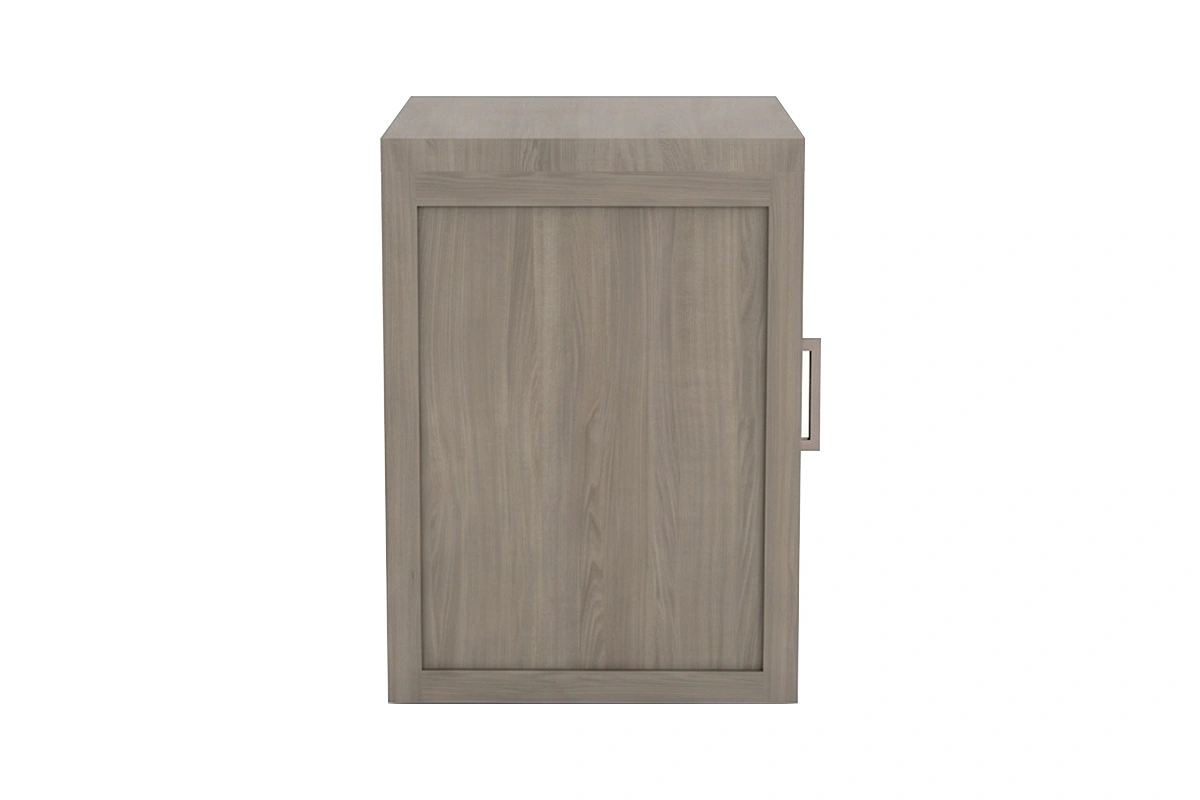 Sleek Left-Hand Night Table: Precision-fitted single door with soft-close hinges, subtle metallic hardware, and integrated cable routing