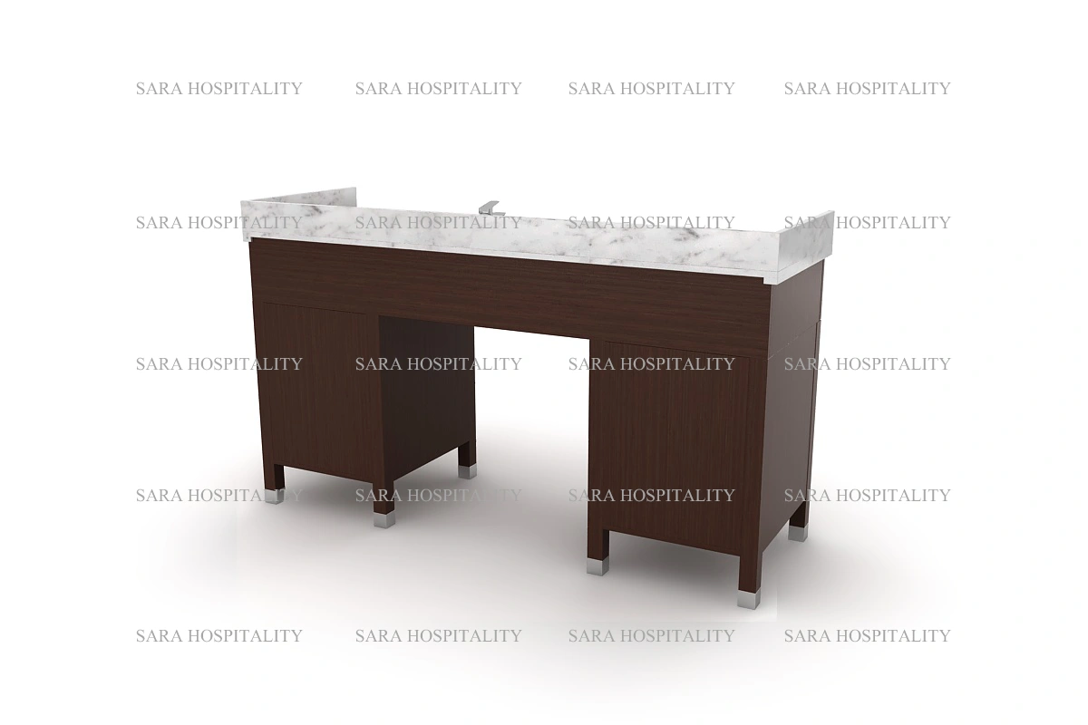 Contemporary stone vanity surface for master suites with a sleek, double-sink configuration and a seamless, polished finish