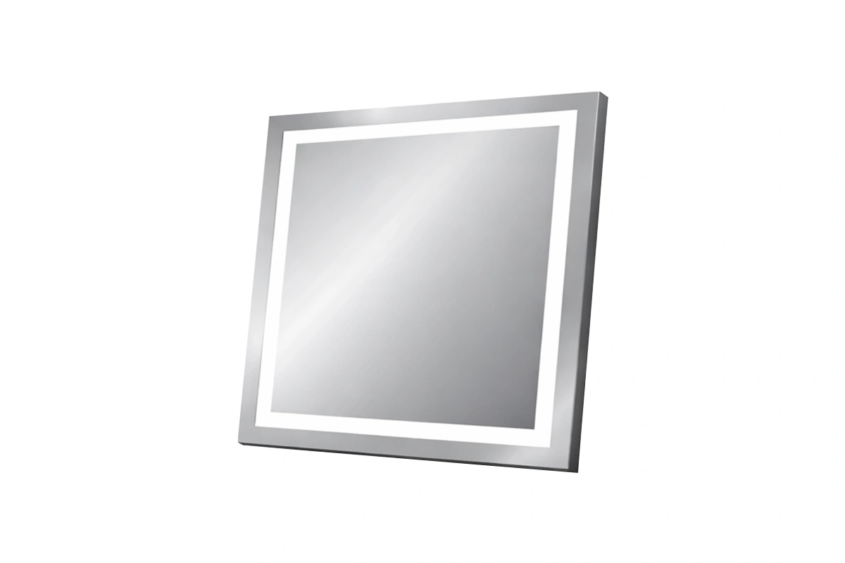 Elegant rectangular mirror featuring perimeter LED lighting for professional guest ensuites