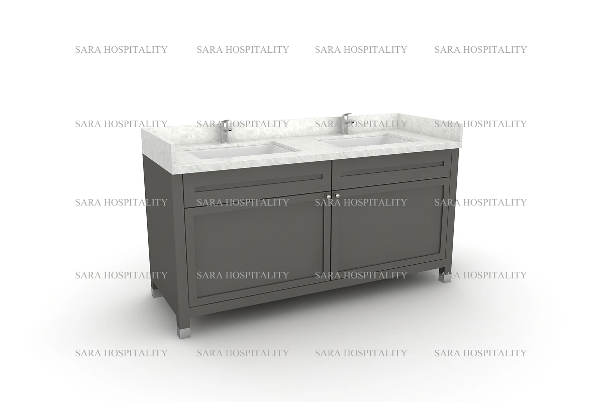 Sleek double-sink vanity top with a seamless linear profile and two deep-set basins for shared bathroom spaces