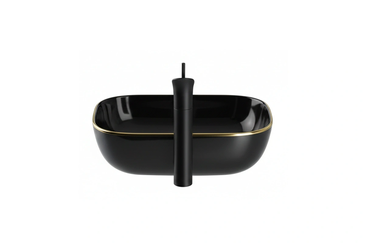 Architectural square basin showcasing a bold, geometric silhouette and a refined minimalist aesthetic