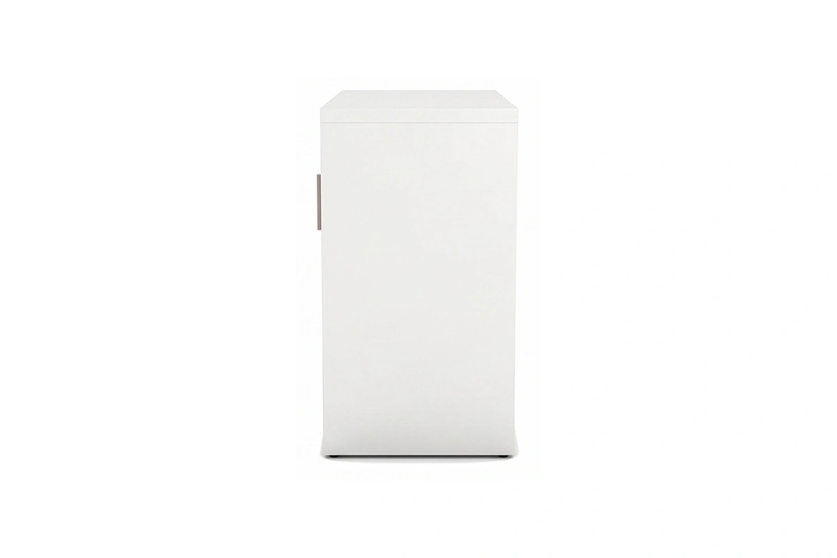Contemporary planked media cabinet offering ventilation and stylish enclosed storage for electronics