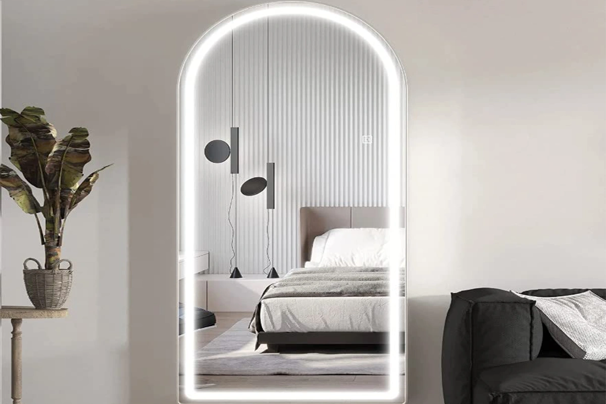 Modern full-length mirror with rounded corners for contemporary hotel guest rooms