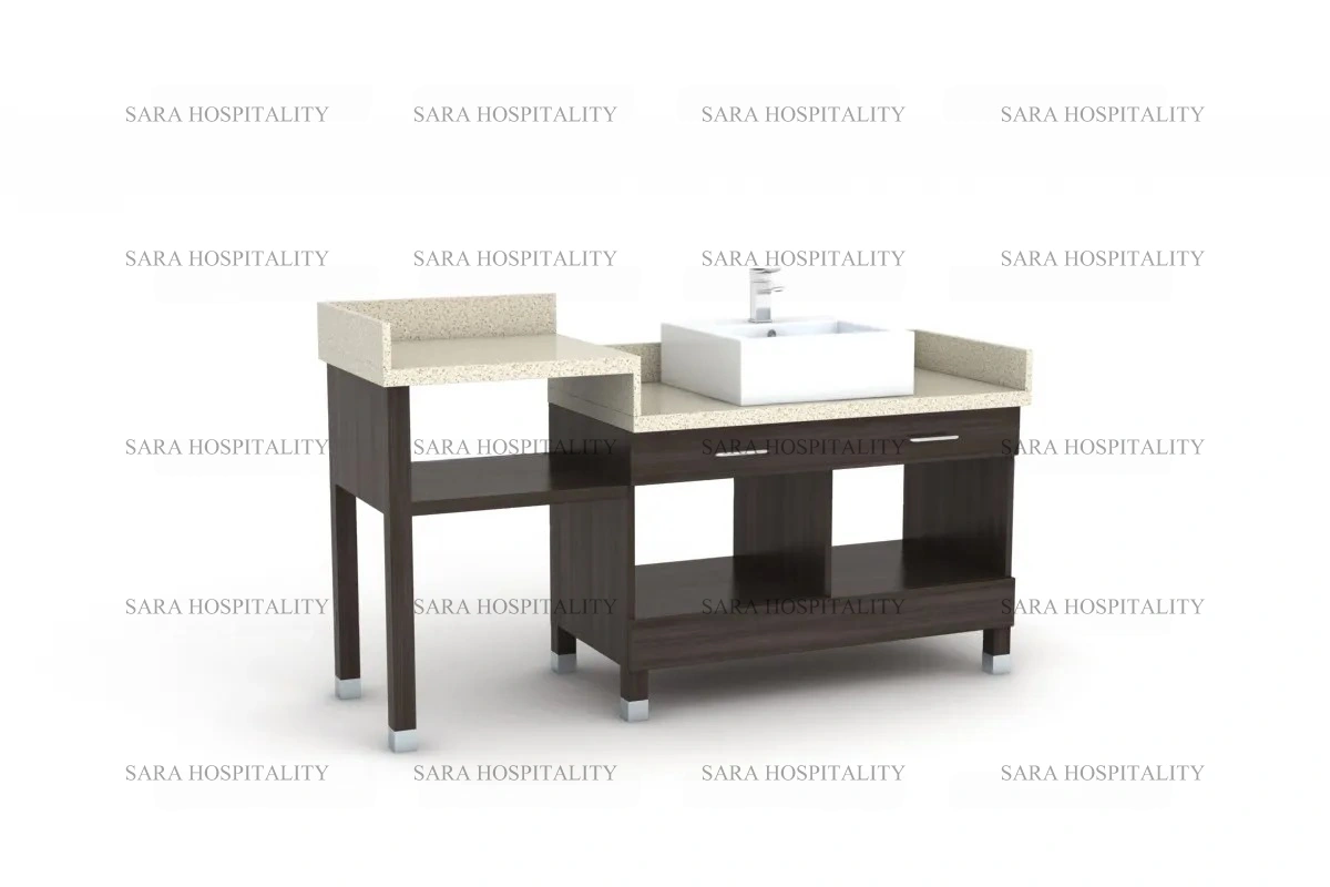 Symmetric dual basin vanity base for spacious luxury hotel ensuite bathrooms