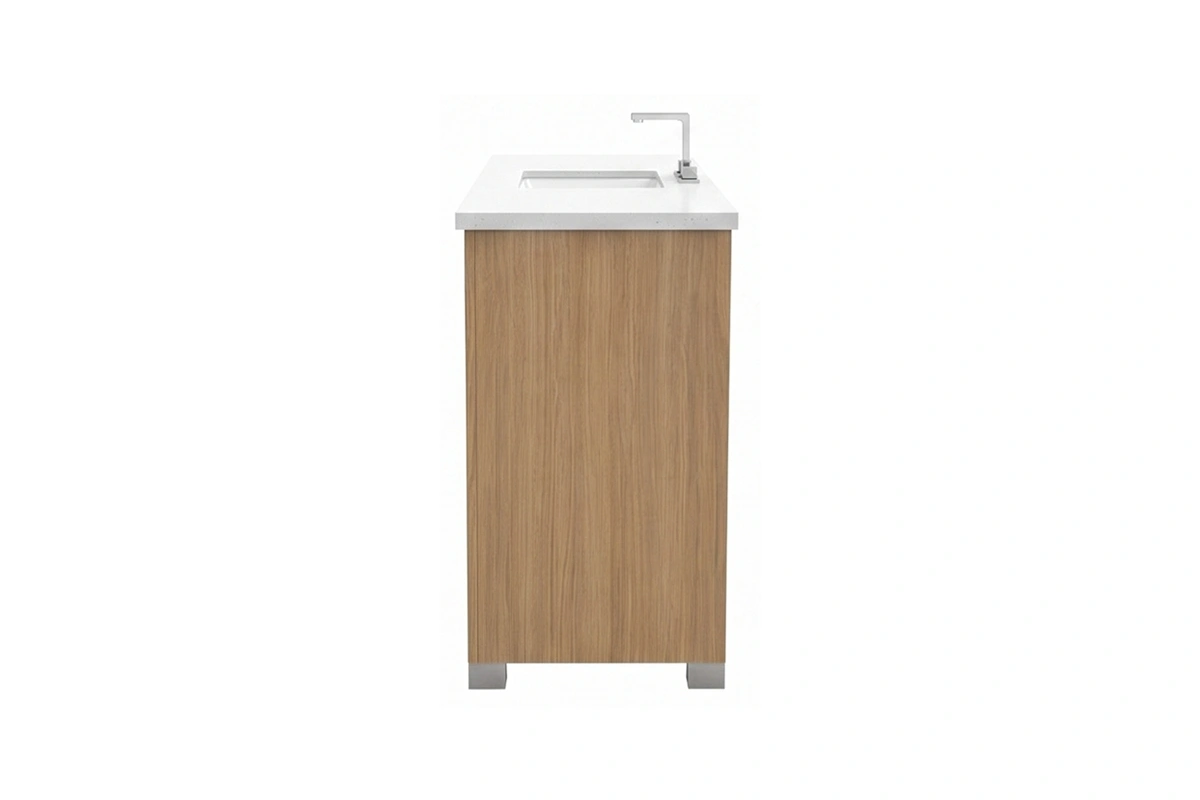 Sleek architectural corner vanity showcasing a seamless wrap-around layout that contours perfectly along intersecting bathroom walls