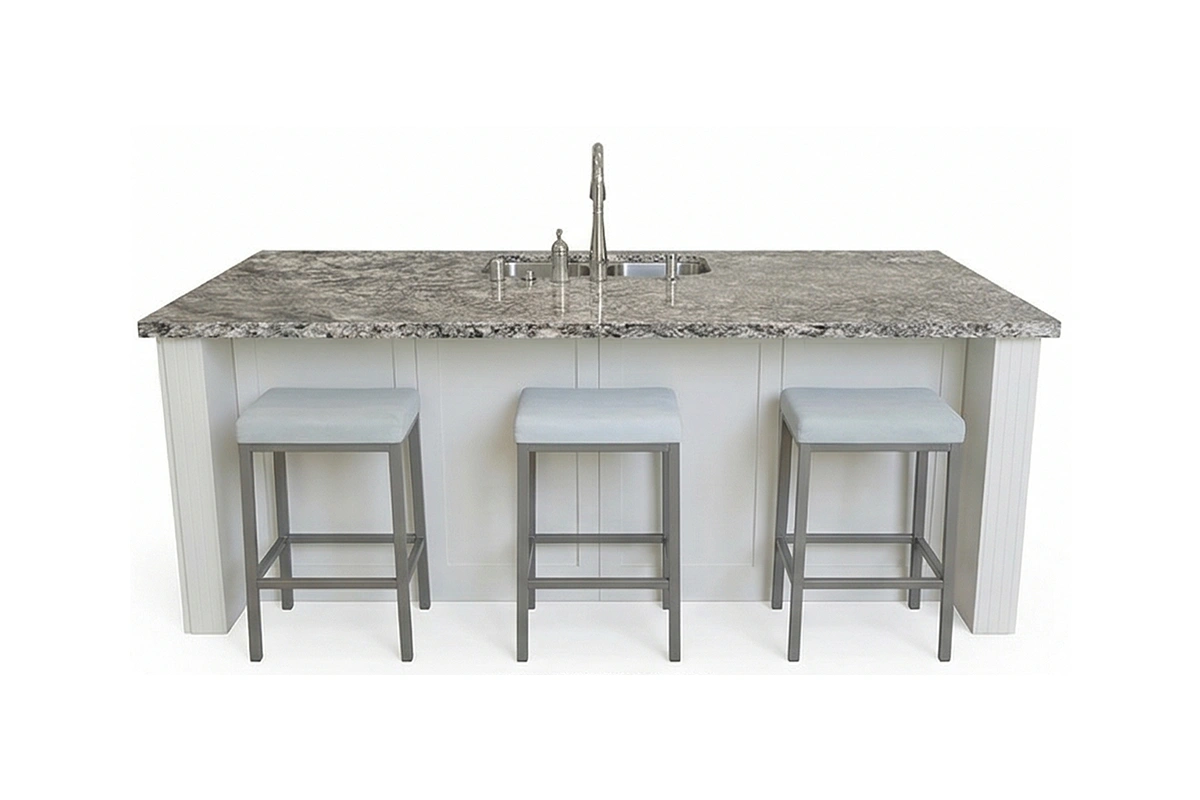 Sleek architectural counter showcasing a bold, graphic stone pattern and a clean-lined, minimalist profile that serves as a focal point