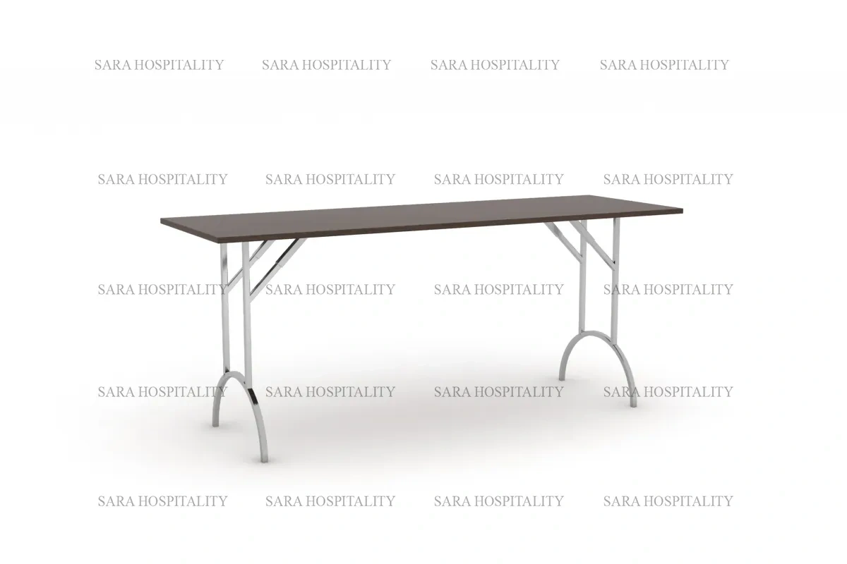 Modern folding utility table featuring a durable, high-density surface and a collapsible heavy-duty frame for easy storage