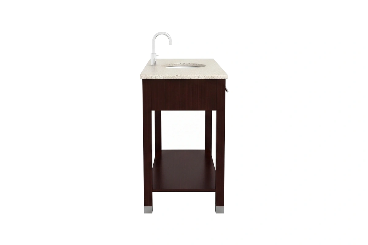 Contemporary straight-edge vanity unit with a sturdy, monolithic top and a flush, square-front design that maximizes surrounding counter space