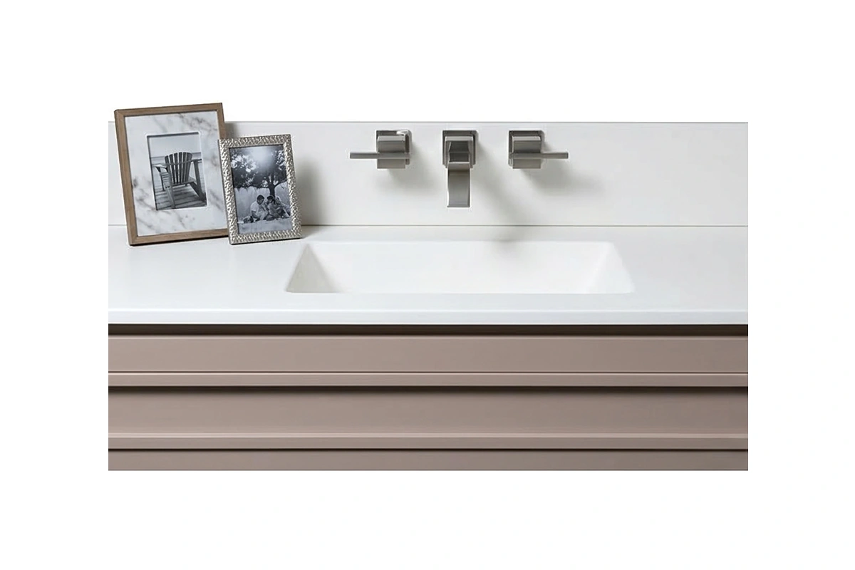 Minimalist Essential Counter Unit for compact boutique dressing areas