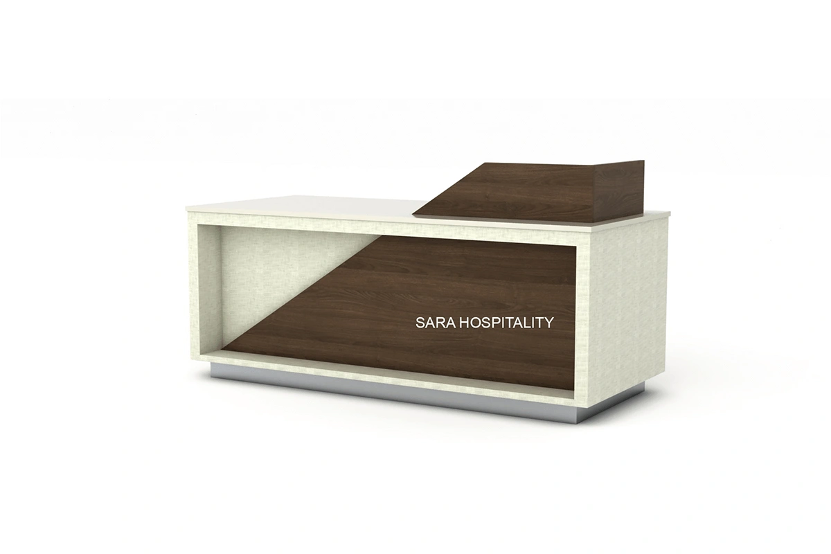 Modern Angled Modular Desk: Multi-segment geometric design built to adapt seamlessly to expansive lobby layouts