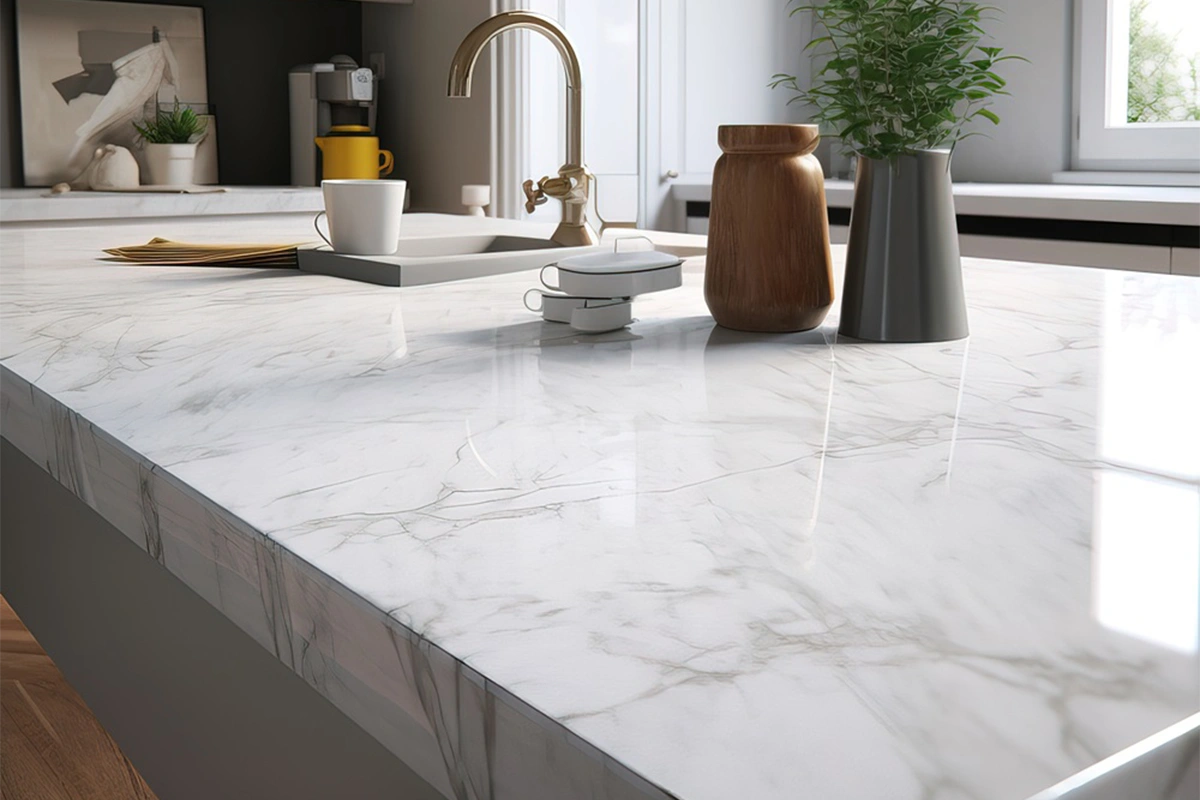 Modern extended worktop countertop featuring an elongated horizontal profile and a seamless, expansive surface for additional food prep or casual dining