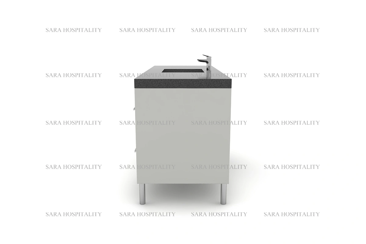 Minimalist granite counter with a crisp linear design and integrated backsplash for a streamlined bathroom aesthetic