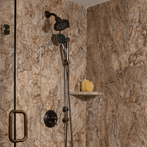 Elegant granite shower surround corner panel – built to last