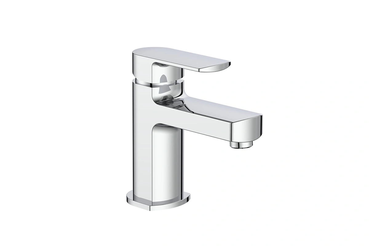 Sleek cylindrical basin faucet for contemporary hotel guest rooms