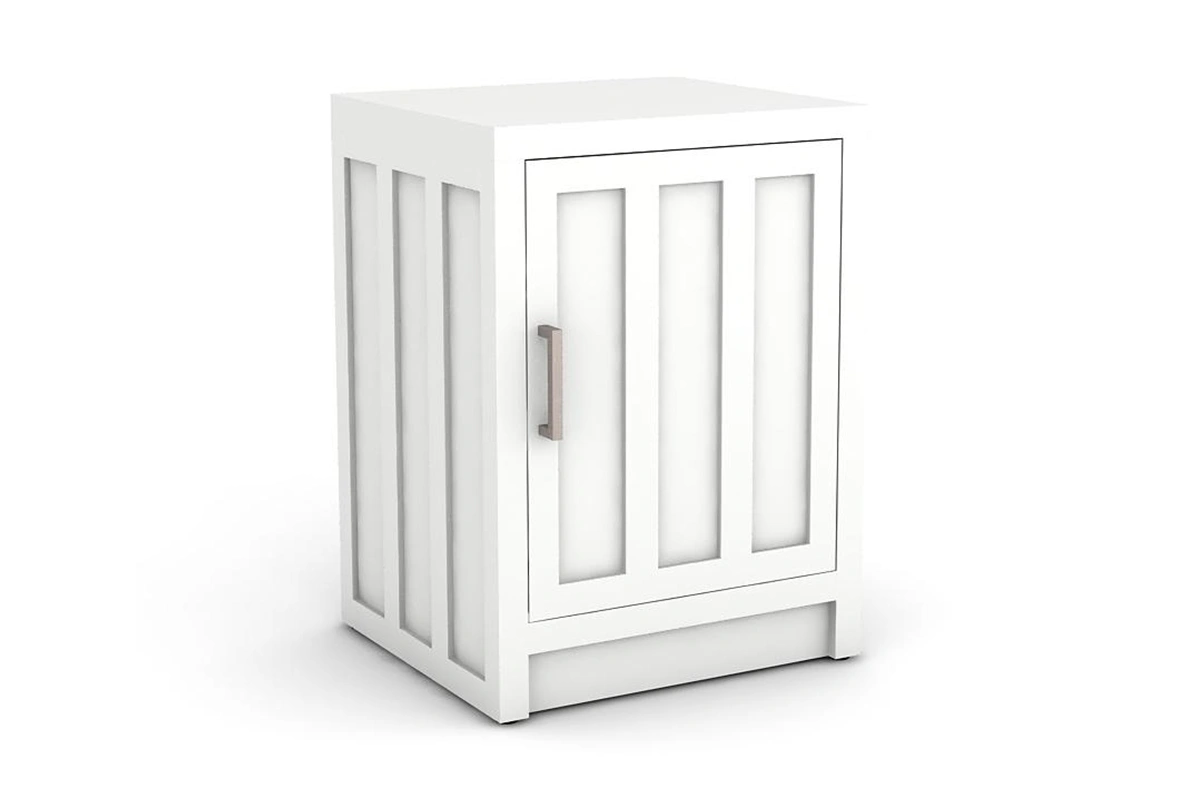 Modern bedside cabinet with a right hand door featuring clean lines and accessible bedside storage