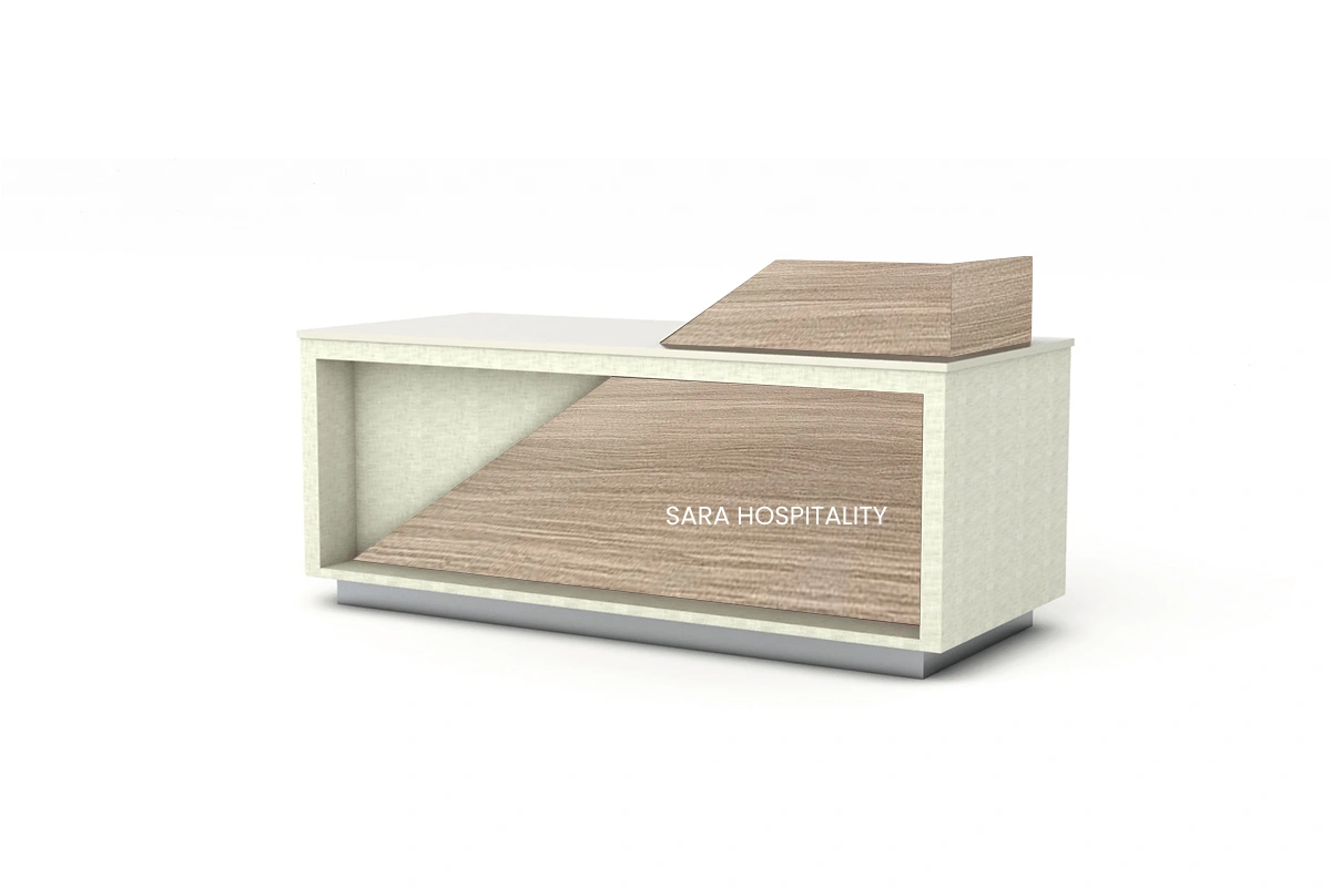 Contemporary Dynamic Front Desk: Flexible, interchangeable angled segments designed for single or multi-operator setups