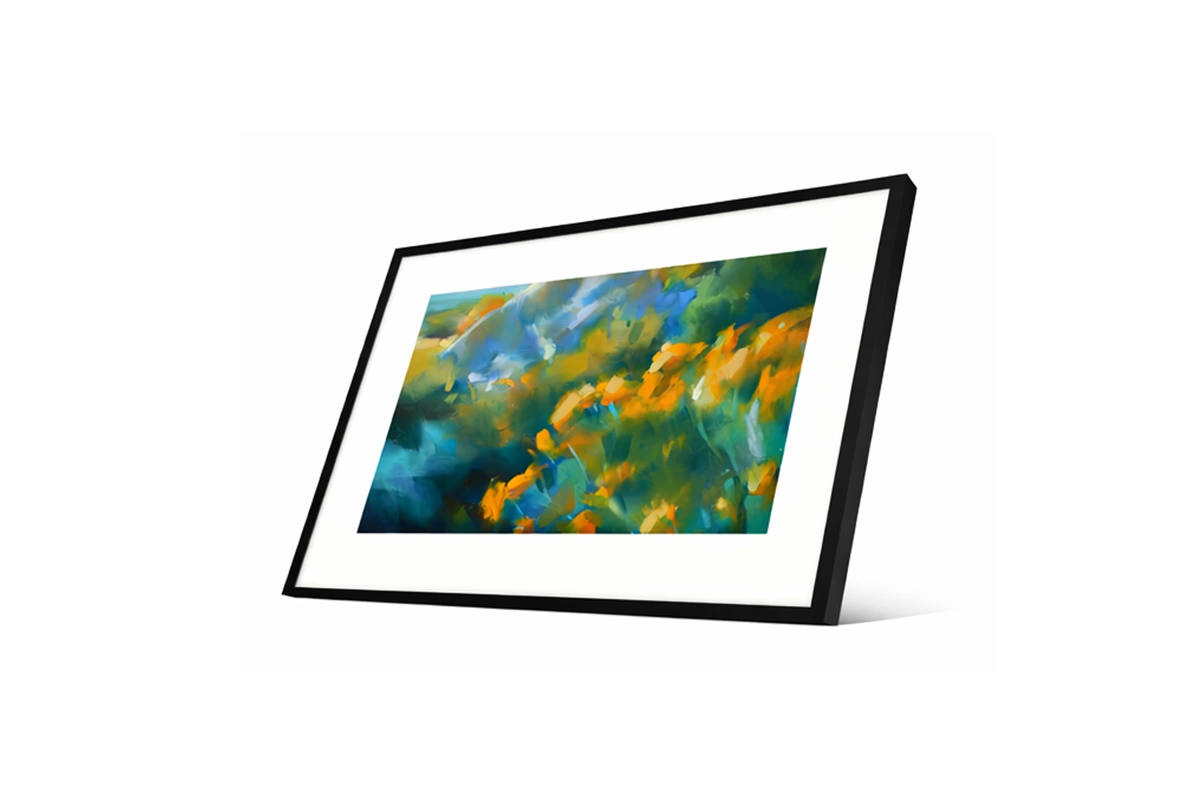 Textured mixed-media canvas depicting a poetic interpretation of a blooming garden using bold textures