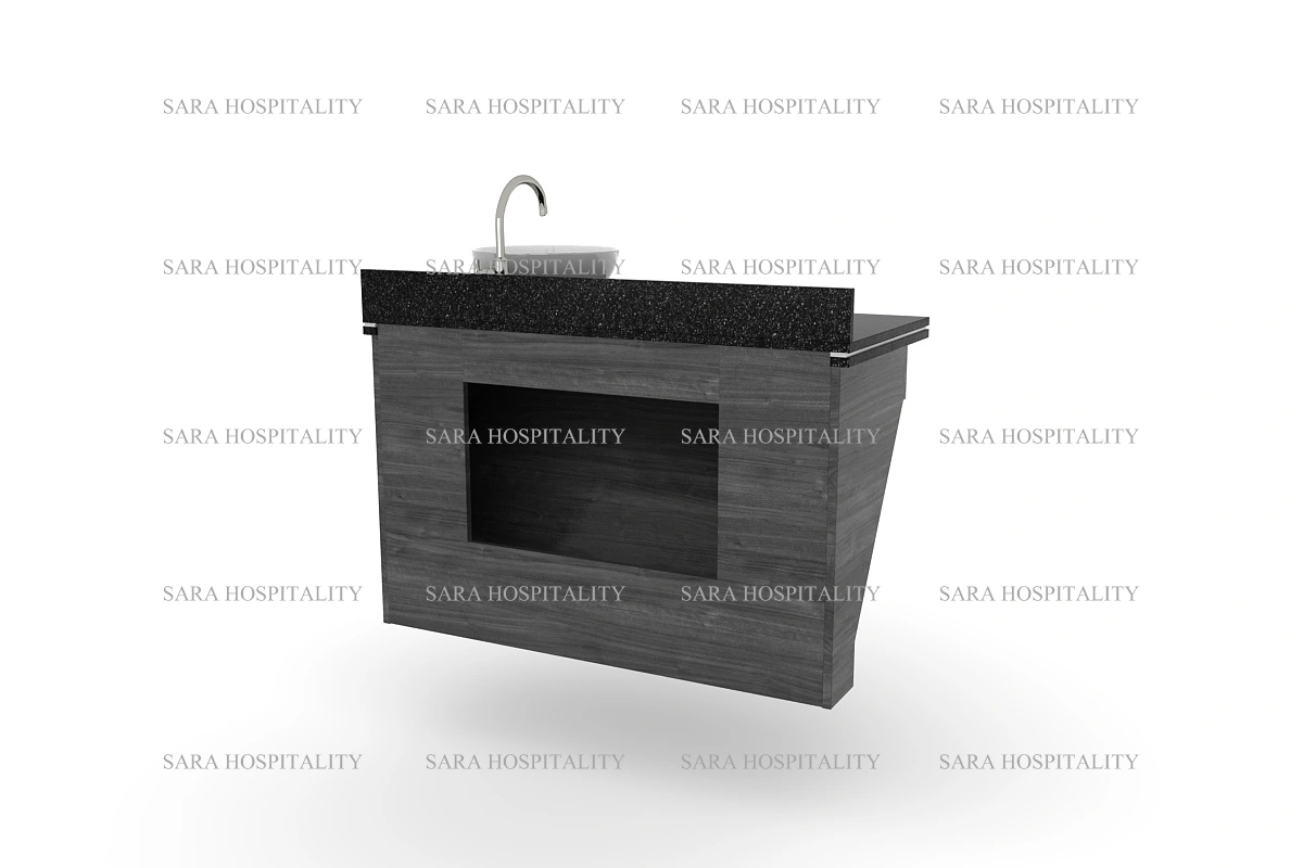 Minimalist stone vanity top with a durable, water-resistant sealant and a smooth profile optimized for above-counter washbasins