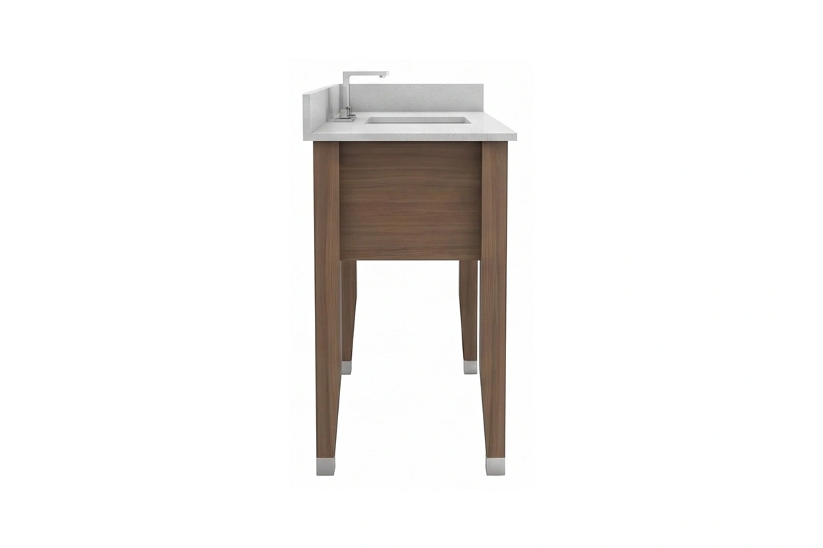 Sleek shallow-depth vanity counter showcasing a low-profile architectural design tailored for compact bathrooms