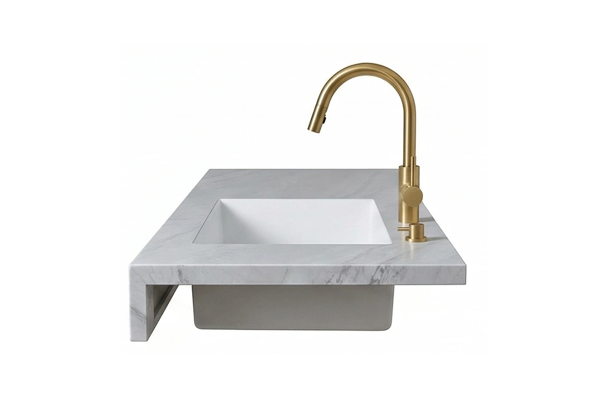 Contemporary molded sink countertop with a unified structure and a refined, minimalist aesthetic for kitchens or vanities