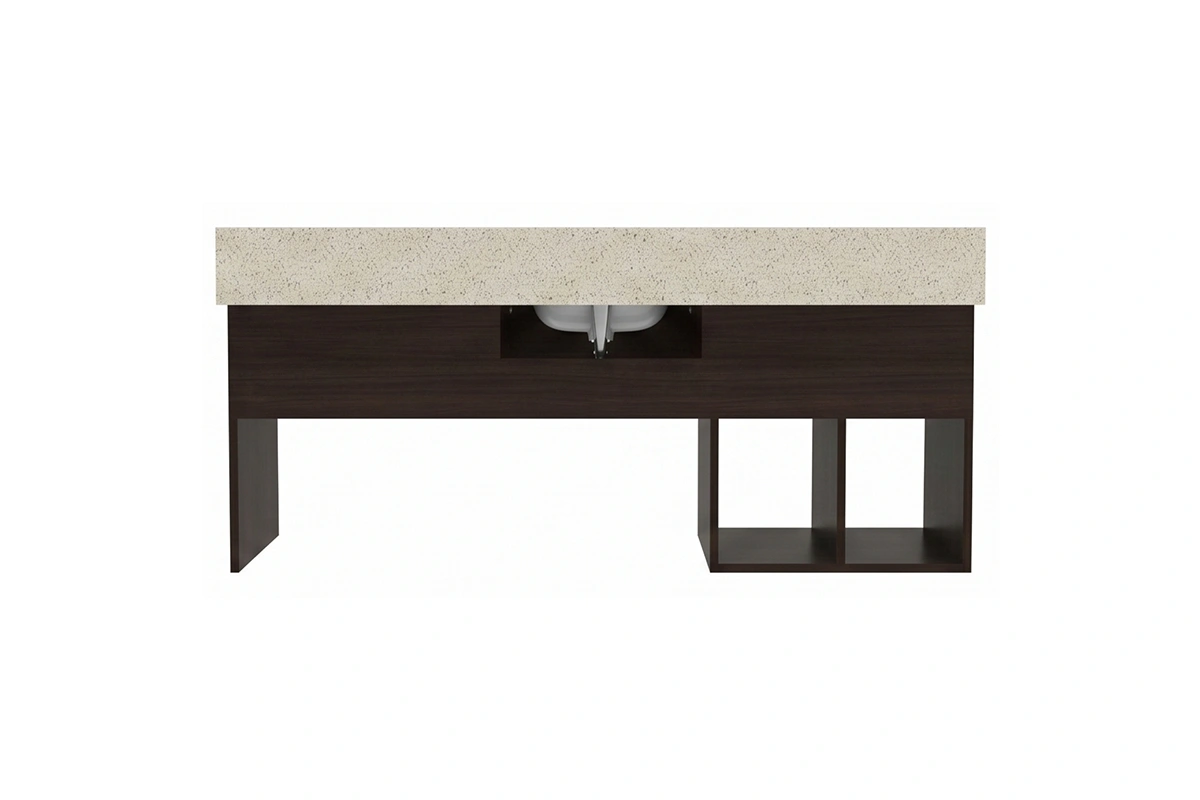 Sleek architectural wall-hung vanity showcasing a clean-lined, open-underneath silhouette and a refined, minimalist aesthetic to maximize bathroom floor space