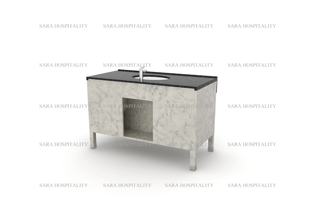 Contemporary wall-hung granite vanity surface with a substantial silhouette and a durable, heat-resistant natural stone finish