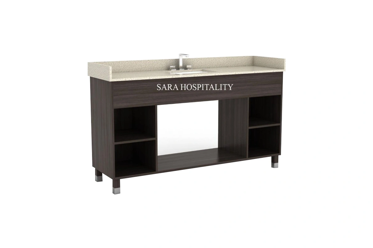 Modern dual drawer vanity top featuring an integrated solid-surface basin and a clean-lined architectural facade with two stacked, flush-fitting storage drawers