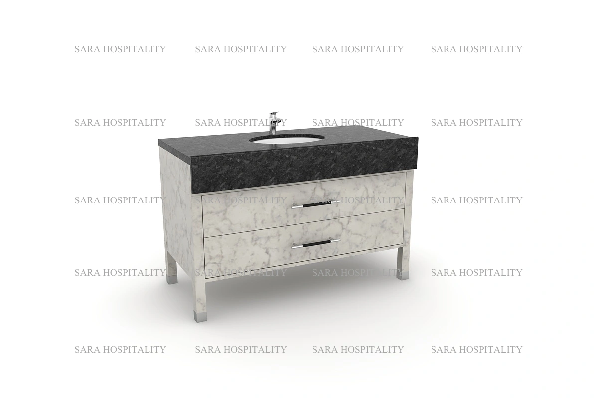 Sleek floating stone vanity deck with a polished granite finish and a clean, bracket-less installation for a minimalist look