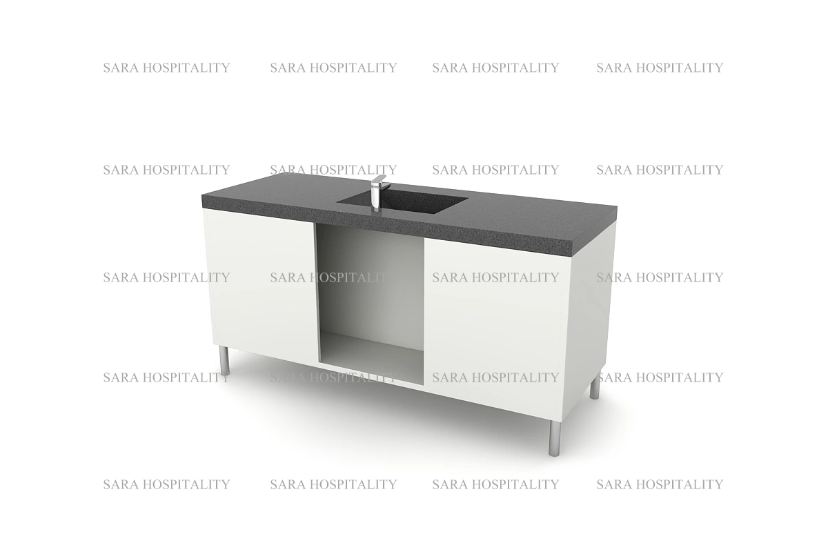 Elegant stone vanity deck featuring a slim architectural silhouette and a stain-resistant sealant for high-traffic use