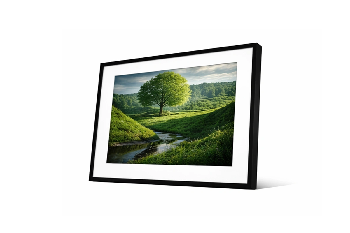 Contemporary nature scene with soft mist settling over a verdant valley floor