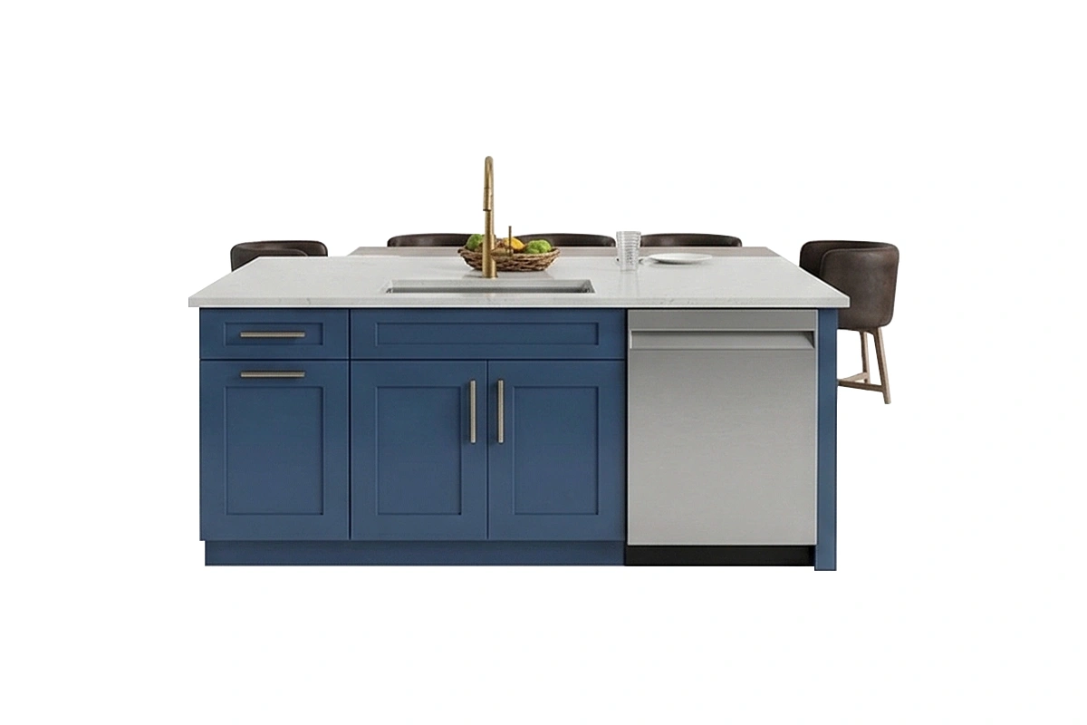 Sleek architectural island counter showcasing a continuous, high-quality stone slab and a refined, minimalist edge profile for a premium aesthetic