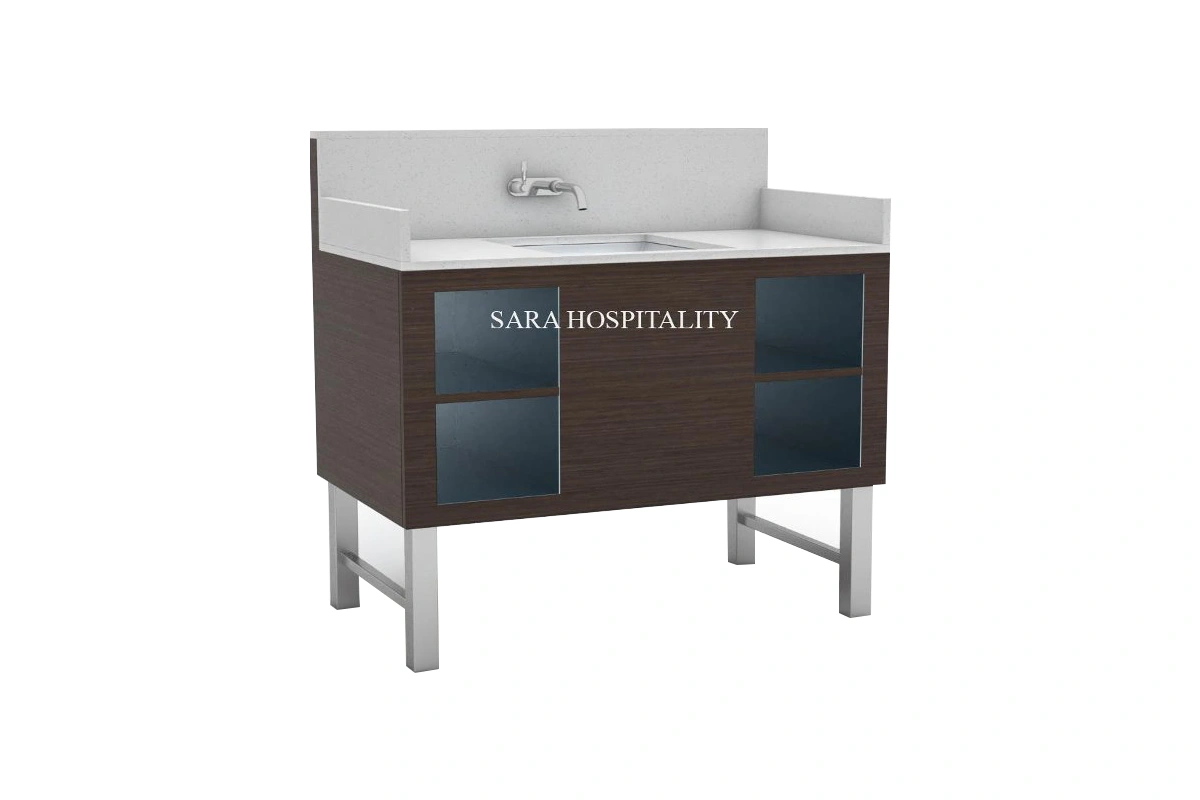 Modern compact utility vanity featuring a deep, integrated solid-surface basin and a highly functional, small-footprint design