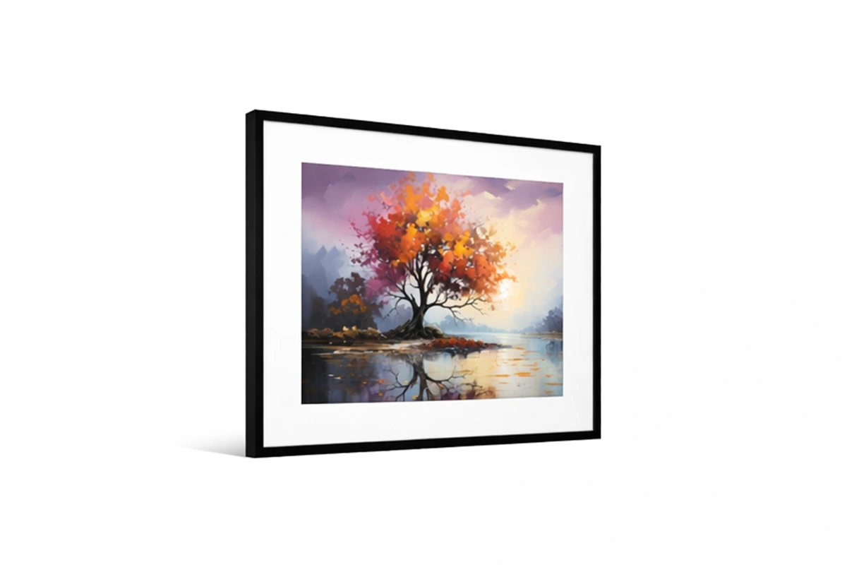 Minimalist nature artwork showcasing a serene mountain vista in muted earth tones